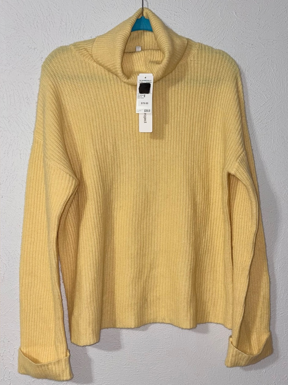 The Cashmere Project 100% Cashmere Yellow Turtleneck Sweater NWT Medium